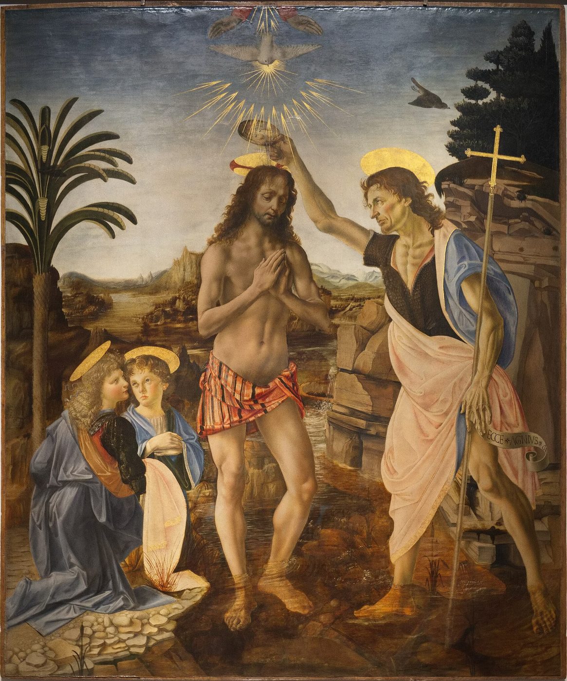 The Baptism of Christ, by Andrea del Verrocchio and Leonardo da Vinci